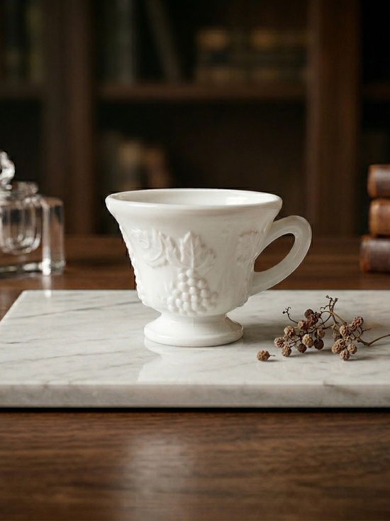 Indiana Glass Other - Vintage Indiana Glass Milk Glass Punch Cup – Grape and Leaf Pattern